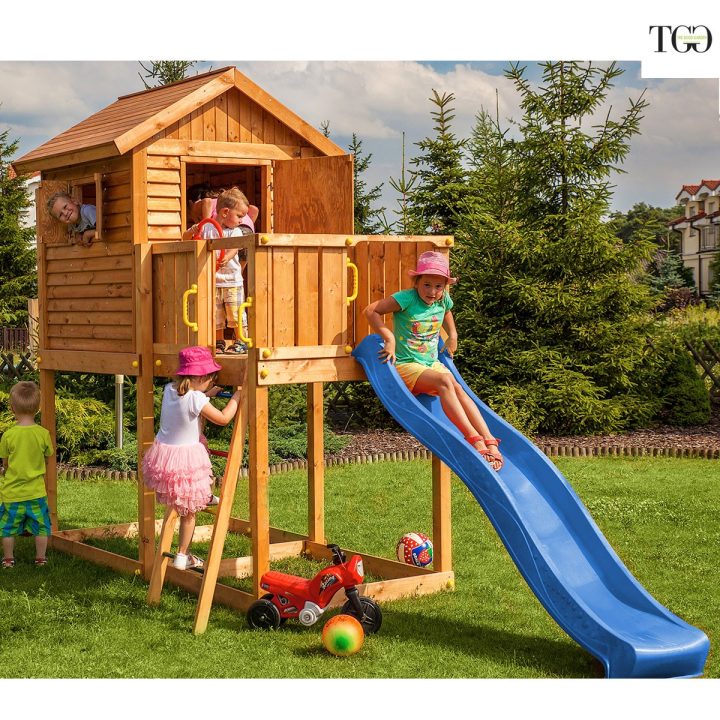 Casa de madera con tobogánMyHouse 1 juego de jardín de madera