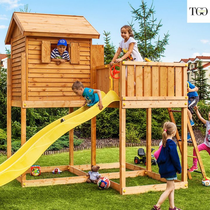 Casa de madera con tobogán Fungoo MySide Juego de madera para jardín