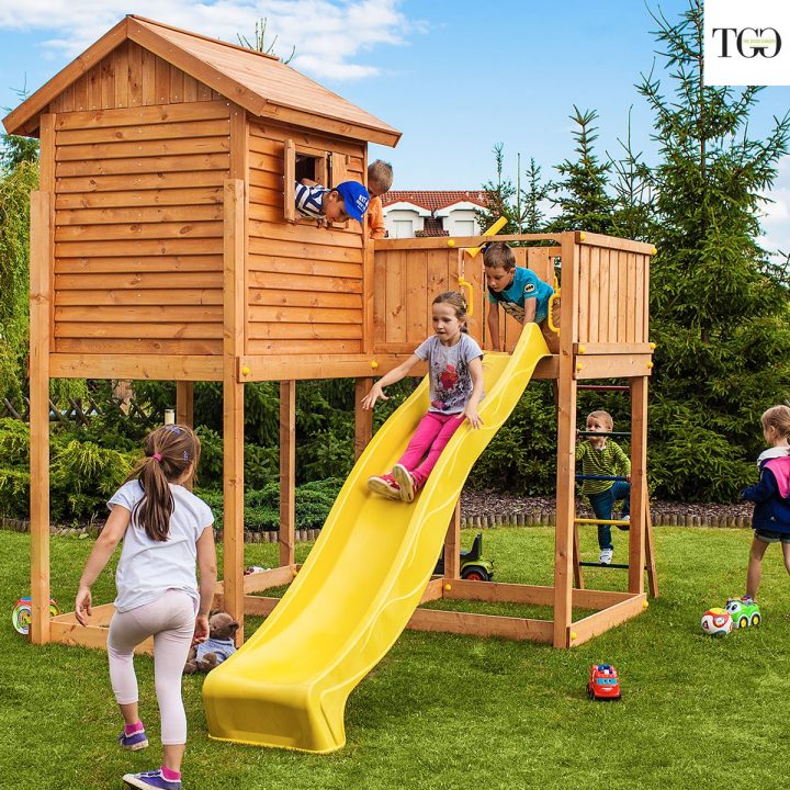 Casa de madera con tobogán Fungoo MySide Juego de madera para jardín