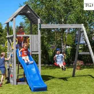 Tobogán y columpio de madera Fungoo® Carol 2 para jardín, color gris