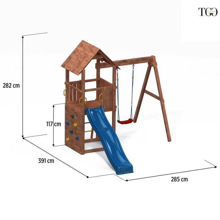 Tobogán y columpio de madera Fungoo Carol 2 Juego de jardín de madera