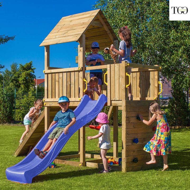 Tobogán, columpio y escalada de madera Fungoo Carol 3 Juego de jardín de madera