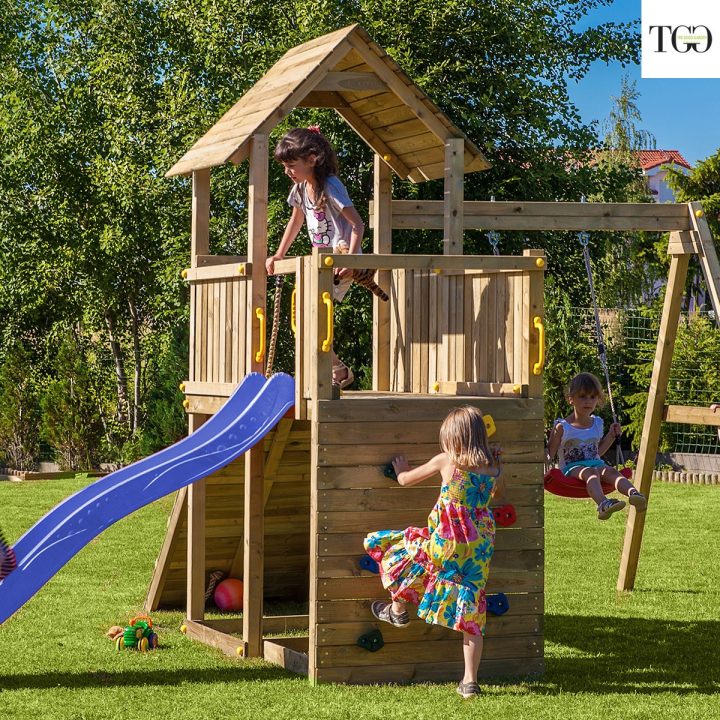 Tobogán, columpio y escalada de madera Fungoo Carol 3 Juego de jardín de madera
