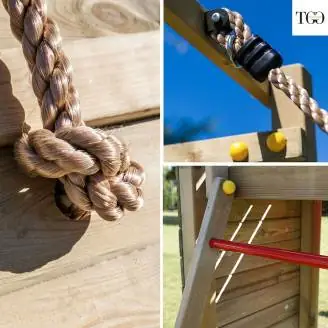 Tobogán, columpio y escalada de madera Fungoo® Carol 3, juego de jardín de madera blanco