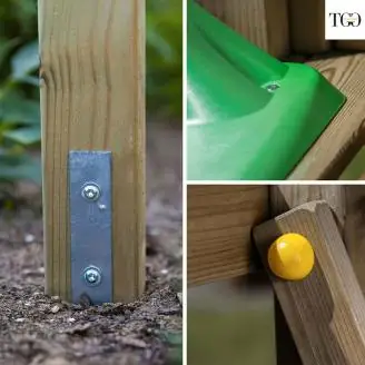 Tobogán, columpio y escalada de madera Fungoo® Carol 3, juego de jardín de madera blanco