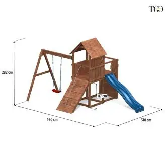 Tobogán, columpio y escalada de madera Fungoo® Carol 3, juego de jardín de madera blanco