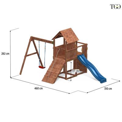 Tobogán, columpio y escalada de madera Fungoo Carol 3 Juego de jardín de madera