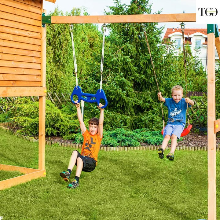 Casa de madera con tobogán Fungoo MyHOUSE MOVE Juego de jardín de madera