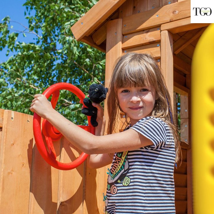 Casa de madera con tobogán Fungoo MyHOUSE MOVE Juego de jardín de madera