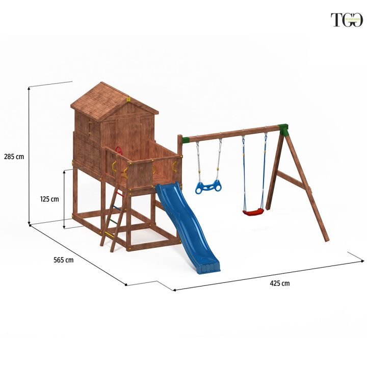 Casa de madera con tobogán Fungoo MyHOUSE MOVE Juego de jardín de madera
