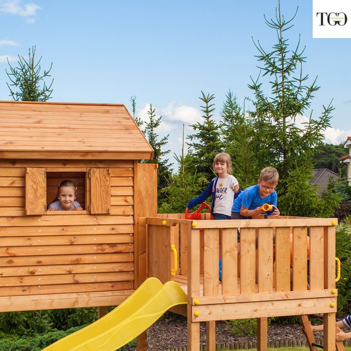 Casa de madera con tobogán Fungoo STEP ON MySIDE Juego de jardín de madera