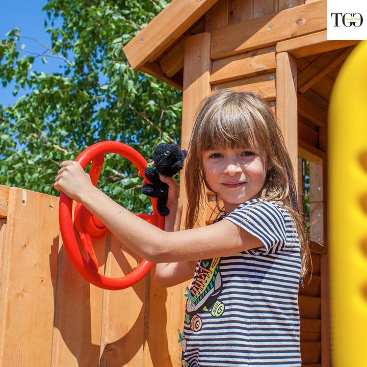 Casa de madera con tobogán Fungoo STEP ON MySIDE Juego de jardín de madera