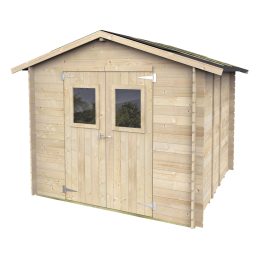 Caseta de madera para herramientas Jack 2,5 x 2,5 m con puerta doble con ventana, 248 x 248 cm