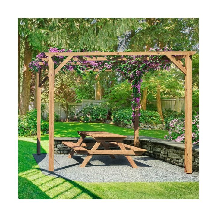 Mesa de picnic de madera Happytime de 25 mm, banco para cervecería, para jardín y terraza, 180 x 150 x 70 cm