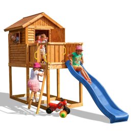 Casa de madera infantil con tobogán Fungoo® MyHouse 1 juego de madera para jardín