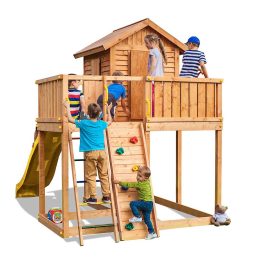 Casita de madera para niños con tobogán Fungoo® STEP ON MySIDE Juego de jardín de madera