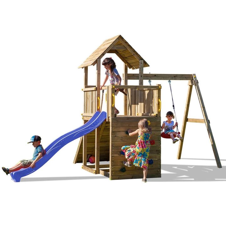 Tobogán, columpio y escalada de madera Fungoo® Carol 3 Juego de jardín de madera