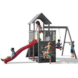Tobogán, columpio y escalada de madera Fungoo® Carol 3 gris de madera para jardín