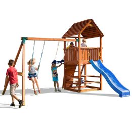 Tobogán, columpios y escalada de madera Fungoo® JOY MOVE Juego de jardín de madera
