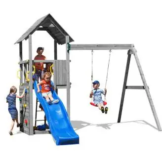 Tobogán y columpio de madera Fungoo® Carol 2 para jardín, color gris