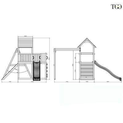 Tobogán, columpio y escalada de madera Fungoo® Carol 3, juego de jardín de madera blanco
