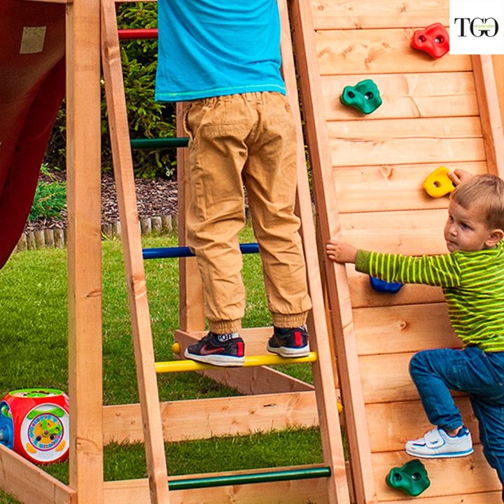 Tobogán y columpio de madera Fungoo Carol 2, color gris, para jardín