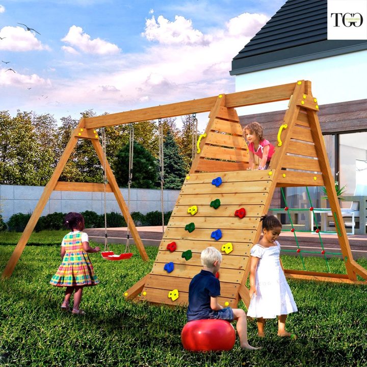 Columpio y juego de escalada de madera Fungoo SPIDER King para jardín