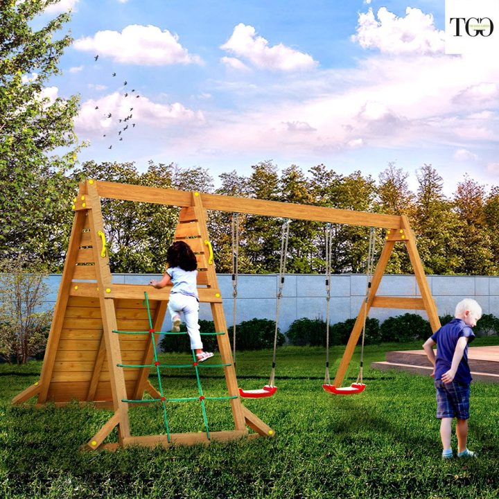 Columpio y juego de escalada de madera Fungoo SPIDER King para jardín