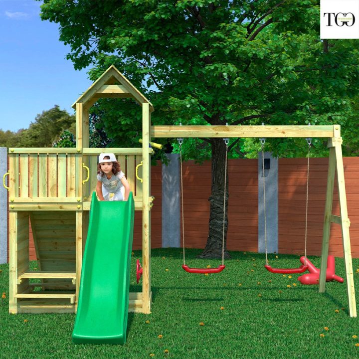 Parque infantil con columpio y casa de setas FLOPPI juegos de jardín de madera