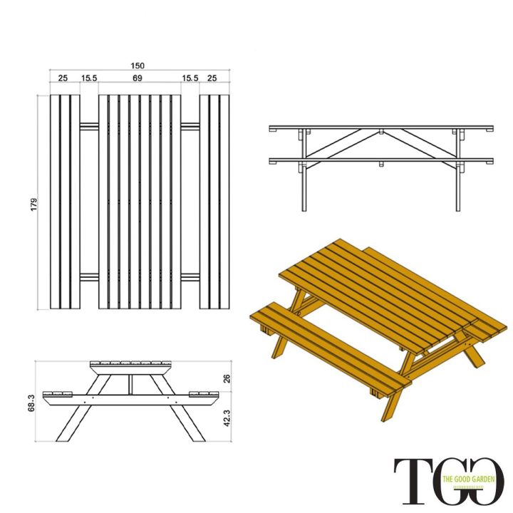 Banco de madera Happytime de 25 mm para picnic, mesa de jardín y terraza, 180 x 150 x 70 cm