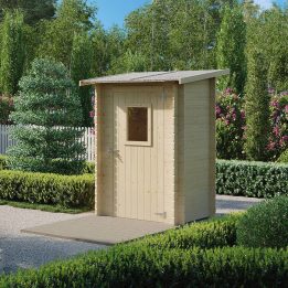 Caseta de madera adosada para herramientas Jack 1,5 x 1 m con puerta simple con ventana