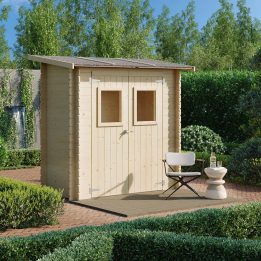 Caseta de madera adosada para herramientas Jack 2 x 1 m con puerta doble con ventana, 198 x 98 cm