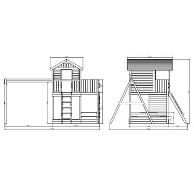 Casita de juegos de madera Fungoo Moonlight con tobogán y dos columpios