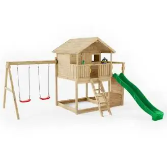 Casita de madera Fungoo Sunshine con tobogán y dos columpios