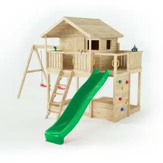 Casita de madera Fungoo Sunshine con tobogán y dos columpios