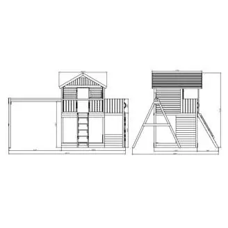 Casita de madera Fungoo Sunshine con tobogán y dos columpios