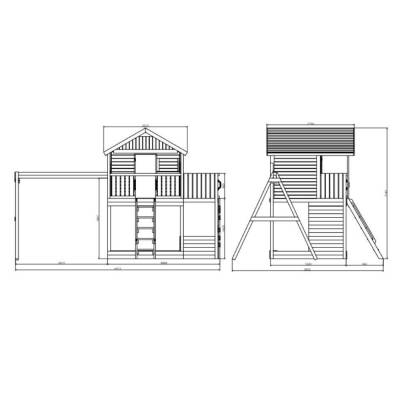 Casita de madera Fungoo Sunshine con tobogán y dos columpios