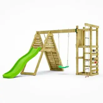 Juego de jardín de madera Fungoo Climber con escalada, tobogán y columpios