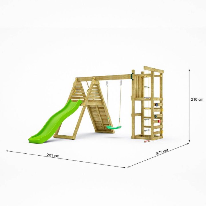 Juego de jardín de madera Fungoo Climber con escalada, tobogán y columpios