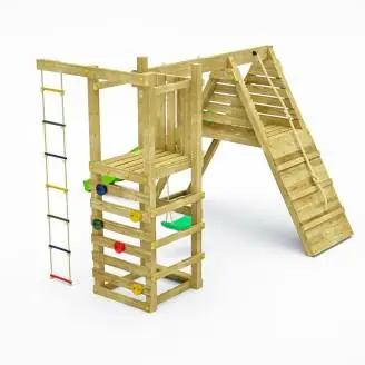 Juego de jardín de madera Fungoo Climber con escalada, tobogán y columpios