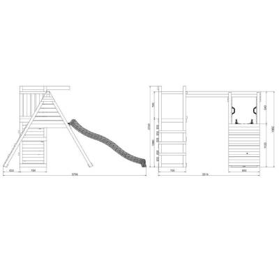 Juego de jardín de madera Fungoo Climber con escalada, tobogán y columpios