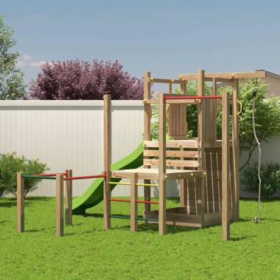 Parque infantil de madera Fungoo Climbing Star 4 con tobogán, arenero y estructura de escalada