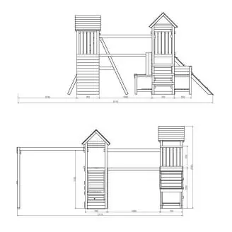 Parque infantil de madera Fungoo Optimizer con tobogán, columpios, estructura de escalada y cocina infantil