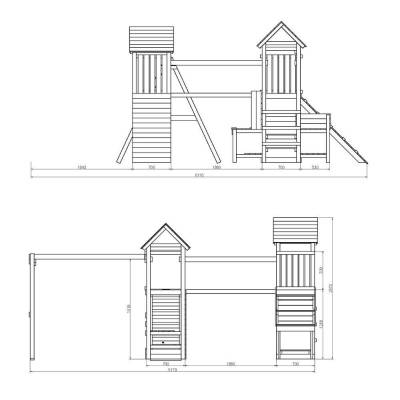 Parque infantil de madera Fungoo Optimizer con tobogán, columpios, estructura de escalada y cocina infantil