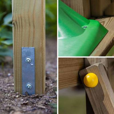 Casita de juegos de madera Fungoo Moonlight con tobogán y dos columpios