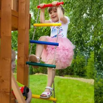 Juego de jardín de madera Fungoo Climber con escalada, tobogán y columpios