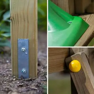 Parque infantil de madera Fungoo Optimizer con tobogán, columpios, estructura de escalada y cocina infantil