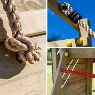 Parque infantil de madera Fungoo Optimizer con tobogán, columpios, estructura de escalada y cocina infantil