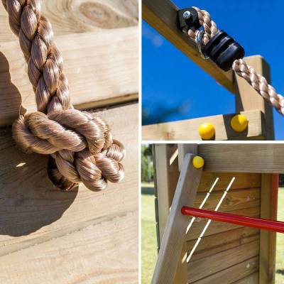 Parque infantil de madera Fungoo Optimizer con tobogán, columpios, estructura de escalada y cocina infantil