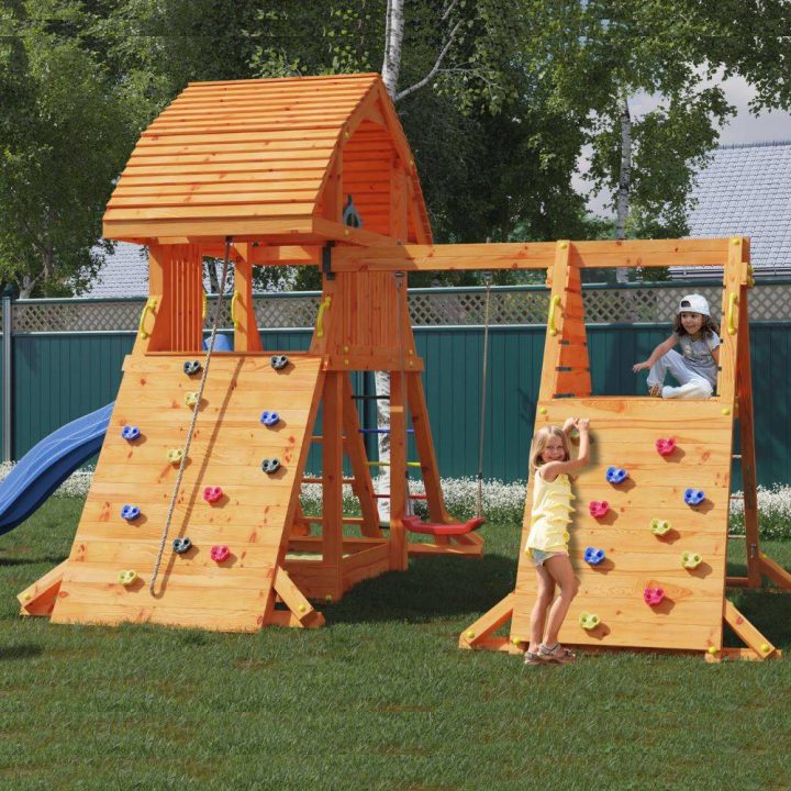 Casita de madera para niños con tobogán Fungoo ARAÑA GIGANTE ROJA